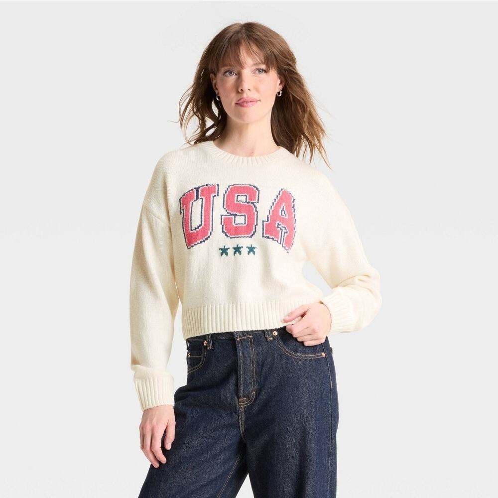 Women's USA graphic sweater -‎ off - white. XXL